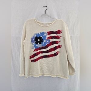 Coldwater Creek Beige L Sleeve Cotton Sweater With American Flag. Ladies PXL